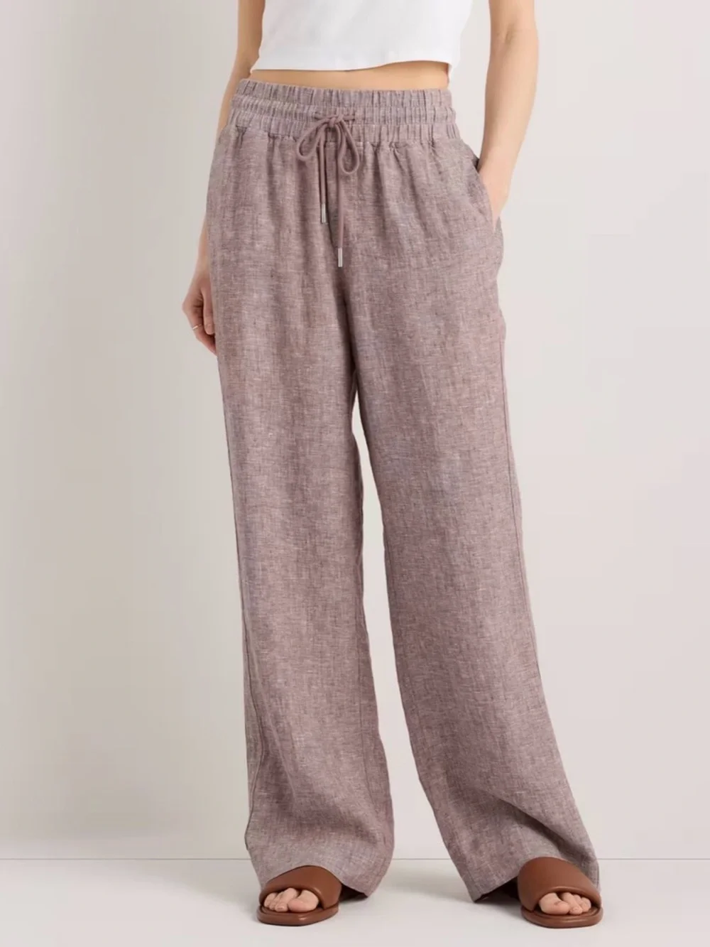 Quince European Linen Wide Leg Pants Taupe Brown sz XL